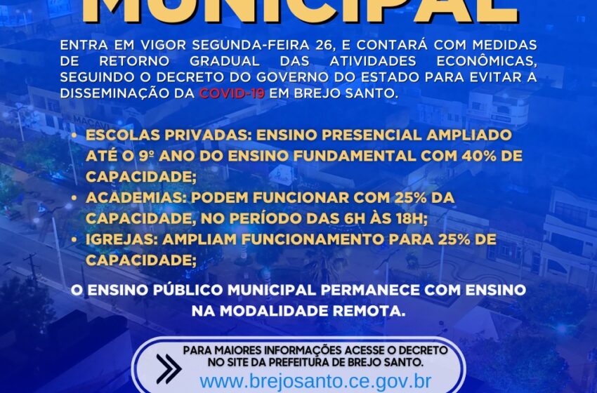 Prefeitura de Brejo Santo divulga mais Novo Decreto
