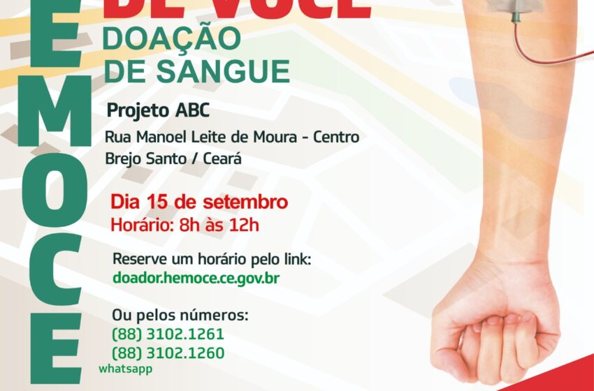 Coleta de Sangue em Brejo Santo dia 15 de Setembro.