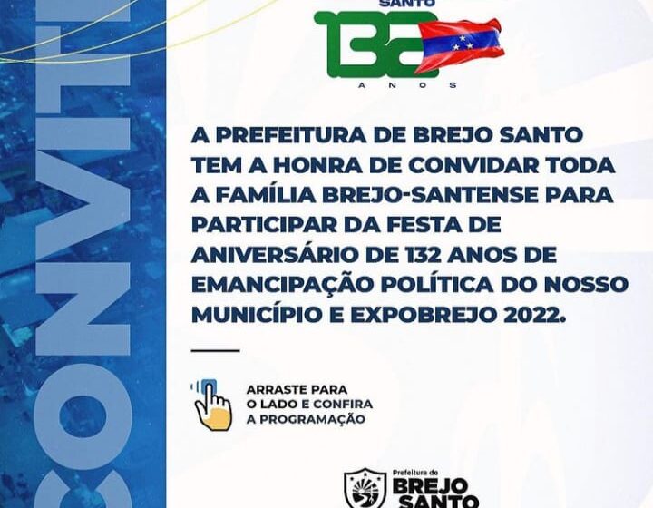 Brejo Santo: Prefeitura divulga programação de aniversario da cidade.