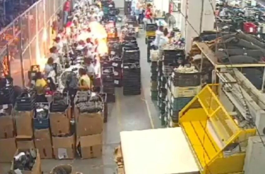  Máquina explode e ‘bola de fogo’ atinge funcionária em fábrica de calçados no Ceará.