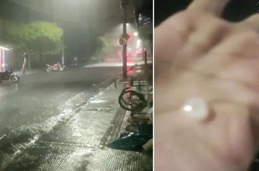  Chuva de granizo surpreende moradores de Juazeiro do Norte.