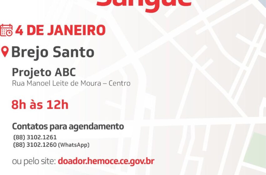 Brejo Santo: Hemoce realiza coleta de sangue nesta quarta dia 04.