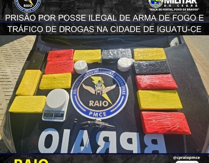  Iguatu: BPRAIO faz apreensão de arma de fogo e quantidade de droga valiosa.